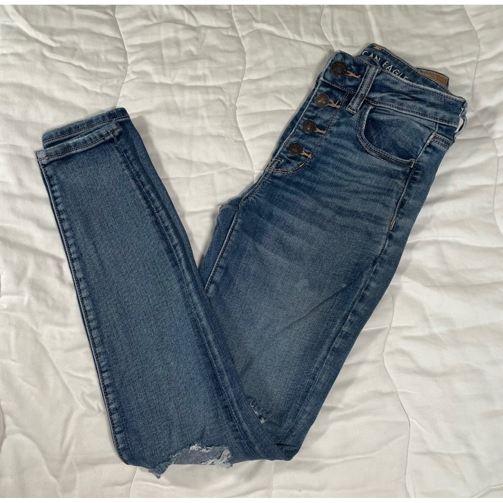 American Eagle Ne(x)t Level Stretch Skinny Jeans Distressed Button Fly Size 2